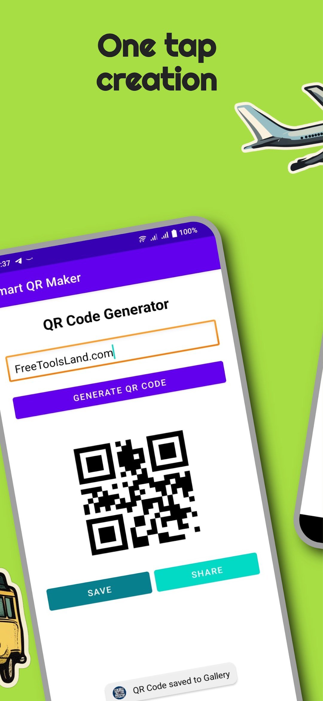 Smart QR Maker generated code with save and share