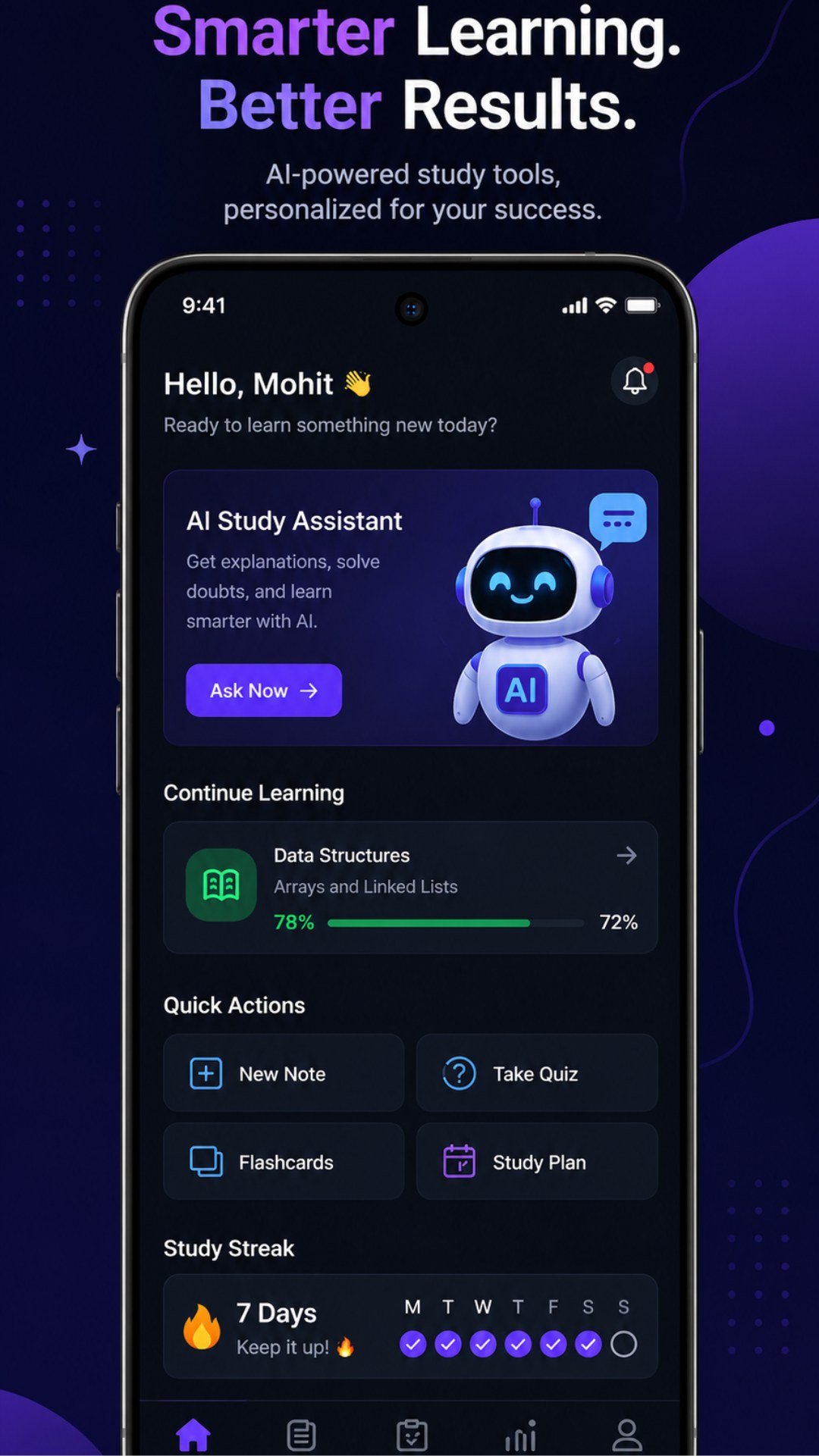 StudyAI home dashboard